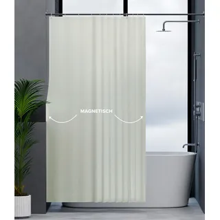ovimar Magnetischer Duschvorhang Kjelfossen beige waschbar schnelltrocknend Anti Schimmel Duschvorhang 120 x 200 cm Vorhang Blickdicht für Badewanne oder Dusche