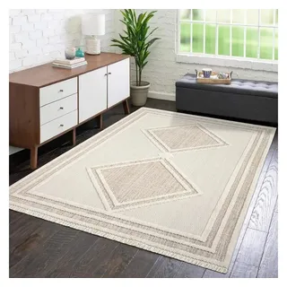 Carpet City Teppich-Läufer Kurzflor Flur - Terracotta - 80x150 cm - Teppiche Fransen Boho-Style - Raute-Optik - Schlafzimmer, Wohnzimmer