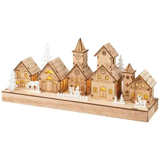 Lumineo LED-Weihnachtslandschaft MELI, 30 x 13,5 cm - Braun - Holz - mit LED-Beleuchtung