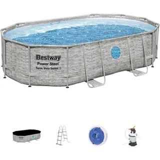 BESTWAY Power Steel Swim Vista Series Set 488 x 305 x 107 cm steinwandoptik inkl. Filterpumpe