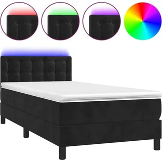 vidaXL Boxspringbett mit Matratze & LED Schwarz 90x200 cm Samt - Schwarz