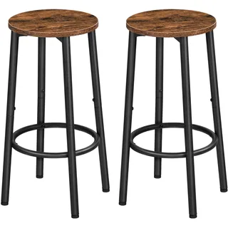 HOOBRO Barhocker 2er-Set, Barstuhl für die Küche mit Fußstütze,Industrieller Barstuhl, Stabiles Metallgestell, Verstellbare Füße, für Restaurant, Küche, Bar, Vintage-Braun und Schwarz EBF03BY01