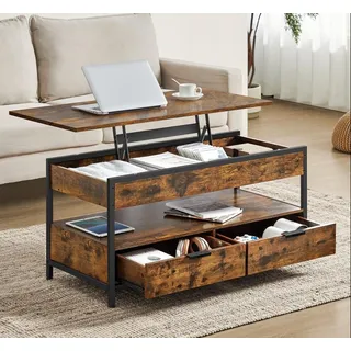 VASAGLE Couchtisch höhenverstellbar Braun Schwarz 50 x 100 x 48-63 cm