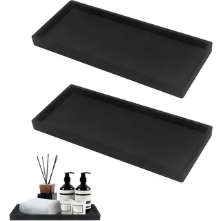 2 Stück Badezimmer Tablett Organizer, Deko Tablett Rechteckig, Silikon Ablageschale Schminktisch Deko Tablett, Marmortablett, Home Dekoration Tabletts für Badezimmer, Küchen und Toiletten (Schwarz)