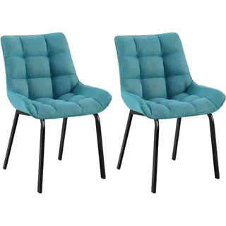 2-teiliges Esszimmerstuhl-Set – Küchenstühle – bequeme Sitzhöhe, Metallgestell | Farbe: türkis | Material: Staub