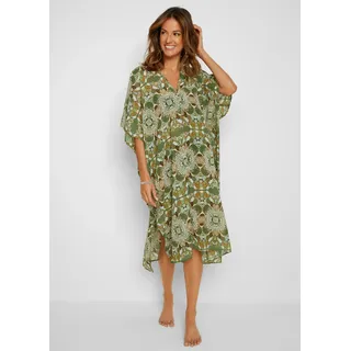 Tunikakleid BONPRIX, Damen, Gr. 44/46 (L), N-Gr, grün, beige geblümt, Web, Obermaterial: 100% Polyester, figurumspielend, Kleider Tunikakleid, für Frühjahr und Sommer, Strandkleid, aus Polyester, lang