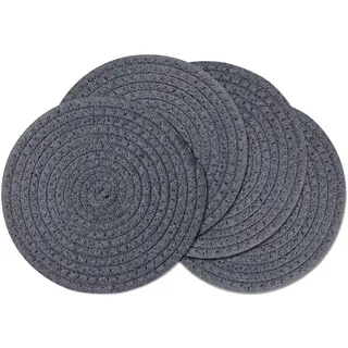 fanquare 4er Set Runde Platzsets, Baumwoll Gewebte Tischsets Untersetzer, rutschfeste Abwaschbare Hitzebeständig Platzdeckchen für Esstisch Küche (Dunkelgrau, 30cm)