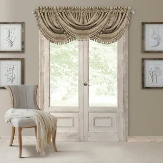 Elrene Home Fashions Antonia Damast-Fenstervolant mit Quasten, Blumenmuster, 132,1 x 91,4 cm, Taupe