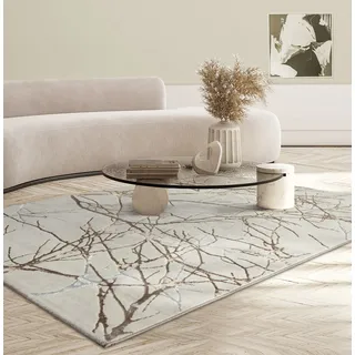 the carpet Mila Teppich – moderner Kurzflor Wohnzimmerteppich mit 3D Hoch-Tief-Effekt, Glanzeffekt & weicher Oberfläche, Fußbodenheizung geeignet, Blitz Effekt, Creme Gold, 160 x 230 cm