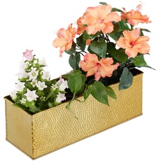 Bild von Blumenkasten für Innen, Pflanzkübel, Metall Kübel für Blumentöpfe und Kräuter, rechteckiger Blumenkübel, gold, 13,50 x 40,00 x 12,50cm