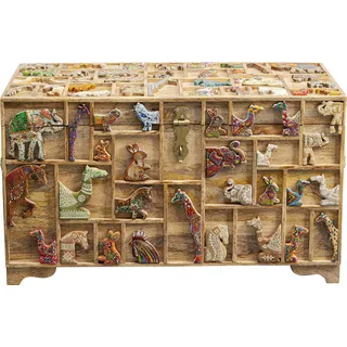 Kare Design Truhe Zoo, Mehrfarbig, 47x81x42 cm, Schrank, Aufbewahrung, geschnitzt, Tier Motiv Verzierungen, Mango Massivholz Korpus, Wohnzimmer