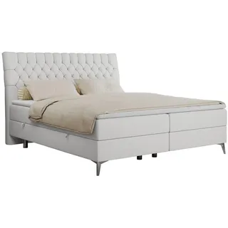 MKS Meble MKS Boxbett Milen 140/200 Weiß Kunstleder - H3 - Textil - H3 - Rechteckig - 140x200 cm - Schlafzimmer, Betten, Boxspringbetten