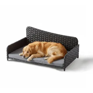 Relaxdays Hundesofa Rattan XL 87 x 49 cm grau