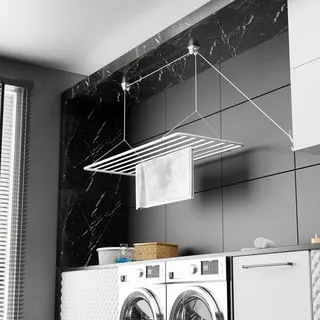 Kleiderbügel 140x50cm 11,2m Trockenfläche 25m Mini Vertikal Zusammenklappbarer Kleidertrockner Metall mit PVC-freiem Kunststoffüberzug Weißer Hängender Trockner von Eric Decke - Weiß