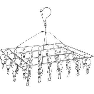 AOBETAK Edelstahl Sockentrockner Für Wäscheständer Mit 30 Wäscheklammern, Winddichter Rechteckiger Klein Wäschespinne Mit Klammern Clips Für Socken Hanger Unterwäsche BH Schals Babykleidung Camping