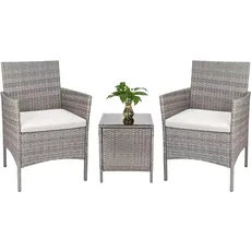 BAKAJI Gartenmöbel, grau, 2 Sessel Tisch Wohnzimmer-Set aus Rattan, 58 x 57 x 81 cm