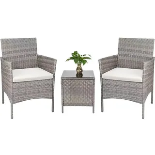 BAKAJI Gartenmöbel, grau, 2 Sessel Tisch Wohnzimmer-Set aus Rattan, 58 x 57 x 81 cm