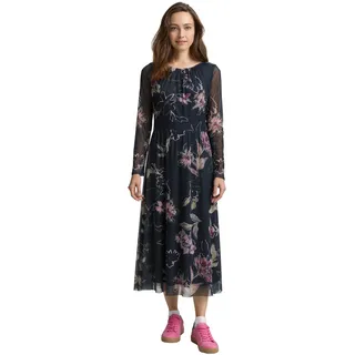 Meshkleid TOM TAILOR "Regular midi", Damen, Gr. 36, N-Gr, big flower design, Web, Obermaterial: 90% Polyester, 10% Elasthan. Futter: 100% Polyester, bedruckt, regular fit wadenlang, Rundhals, gerader Abschluss, Kleider Meshkleid, mit Muster