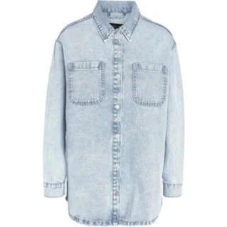 Noisy may Damen Jeansjacke Oversize Denim Übergangsjacke Dropped Shoulder Shacket Bleached Design, Farben:Hellblau, Größe:L
