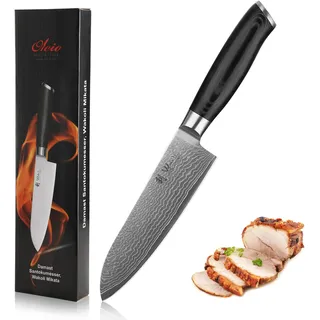 Wakoli Mikata Damastmesser Santoku 17 cm Klinge I aus 67 Lagen I Damast Küchenmesser und Profi Kochmesser aus echtem Damaststahl mit Micarta Griff