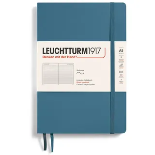 Leuchtturm1917 363400 Notizbuch Medium (A5), Softcover, 123 nummerierte Seiten, Stone Blue, liniert