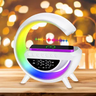 LED Nachttischlampe mit Ladefunktion Neue Intelligente lichtwecker Tischlampe Drahtlose Lautsprecher mit Musiksynchronisierung Wireless Charger Atmosphärenlampe Dimmbar Nachtlicht Touch Dimmbar