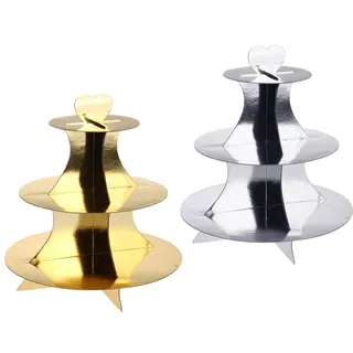 2 Stück Cupcake/Muffin Ständer mit 3 Böden, Etagere 3 Stöckig aus Pappe in Gold und Silber (Gold und Silber)
