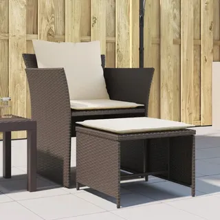 Stabli Gartenstuhl mit Fußhocker Braun Poly Rattan Balkonmöbel Set Gartenlounge - Braun