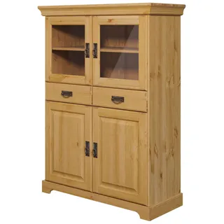 Home Affaire Highboard »Rügen«, Vitrine im Landhausstil, zertifiziertes Massivholz, Höhe 131 cm, beige