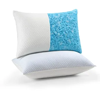 UNIKOME Kühlendes Kopfkissen 40x60CM 2er Set, Memory Foam Kissen Doppelseitiger, Cooling Pillow Kalt/Warm Abnehmbar, Blau für Sommer/Herbst, Weiß für Winter/Frühling, Oeko-Tex