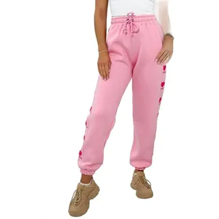Rosa Hose Amour aus 90% Baumwolle, weit & locker, gestickte Inschrift, Universalgröße S-L, Taillenweite 34-50 cm, Länge 99 cm