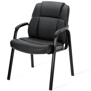 DUMOS Wartezimmer-Gästestühle 2er Set mit gepolsterten Armlehnen, Schreibtischstuhl aus PU-Leder, ohne Rollen, mit Lendenwirbelstütze und Metallrahmen, für Büro, Konferenzlobby