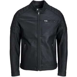 JACK & JONES Kunstlederjacke Herren,Schwarz-2,XS