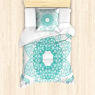 ABAKUHAUS Bohemien Bettbezug Set für Einzelbetten, Persischer Stil Orientalisch, Milbensicher Allergiker geeignet mit Kissenbezug, Seafoam
