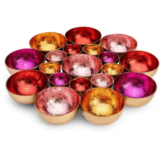 ZEYA Teelichthalter Metall, Ø 21 cm, rot pink rosa orange, Teelicht Deko für bis zu 10 Teelichter, Bunte Tisch Dekoration, Wohnaccessoire & Geschenkidee für neues Zuhause, Deko Wohnzimmer