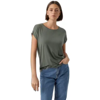 Vero Moda Damen, Einfarbiges Stretch T-Shirt Basic Rundhals, TOP Oberteil Tief Angesetzte Schultern VMAVA, Farben:Grün-2, Größe:XL