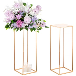 Sziqiqi 60cm Metall Goldene Rechteckige Vasen mit Platte Hochzeits Tisch – 2 Stück Hoch Vase Blumensäulenständer für Blumenarrangements, Große Blumenvasen für Hochzeitsfeiern Straßenführungen