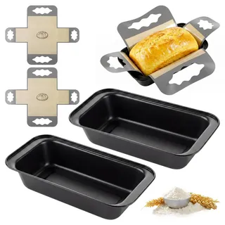 Hejo 2er Set Brotbackform Kasten – Kastenform Brot mit 2 Silikon Backmatten, Karbonstahl Brotformen zum Backen, Antihaft Brotform für Toastbrot & Bananenbrot (25x13x5.5cm)