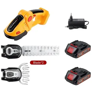 Elektrischer Heckenschneider, kabellos, 2 IN 1, Gelb-2-Batterie