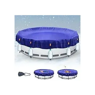 Poolabdeckung rund 460 cm (Für Ø 420-460 cm) | 2-in-1 Poolabdeckplane UV-resistente Pool Solarplane für Sommer & Winter Abdeckung Rund Pool Abdeckplane Für Metal und Prism Frame Pool, blau
