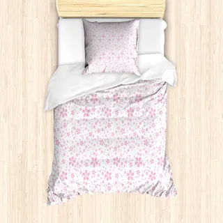 ABAKUHAUS Kirschblüte Mantele, rosa Flora, Milbensicher Allergiker geeignet mit Kissenbezügen, 135 cm x 200 cm - 80 x 80 cm, Pale Pink Weiß - Rosa