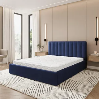 Masseno Polsterbett DEMERA MGV 180x200 cm, Polsterbett mit Bettkästen - Blau, MAGIC VELVET 2216 - Blau