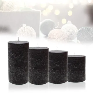 Smart-Planet 4er Set Rustik Kerzen Ambiente Weihnachten - Adventskranz Kerze Rustic - Farbe Schwarz - 8/10/12/14cm - Stumpenkerze Advent Weihnachtskerze
