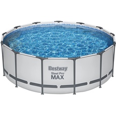 Bestway Steel Pro MAX Frame Pool Komplett-Set mit Filterpumpe Ø 396 x 122 cm, lichtgrau, rund