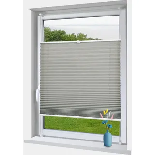 OBdeco Plissee Rollo Klemmfix ohner Bohren lichtdurchlässig Crushed Optik Faltrollo für Fenster und Türen Easyfix Hellgrau 65x130cm