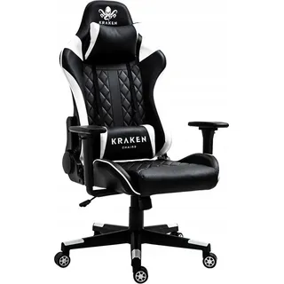 Kraken Chairs Helios Bürostuhl Ergonomisch, Schreibtischstuhl, Drehstuhl, Gaming Sessel, Gamingstuhl, bis zu 130 kg, Schwarz/Weiß - Weiß