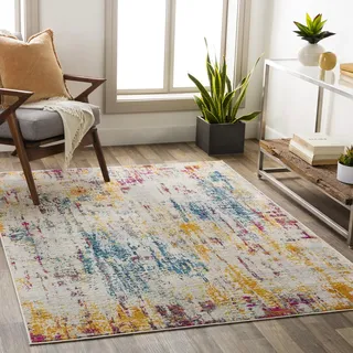 Livabliss Annaba modern – Abstraktes Marmor-Design 200x275 cm, Wohnzimmer, Esszimmer, Schlafzimmer, weicher Kurzflor in Beige, Fuchsie, Gelb
