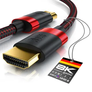 CSL - 8k / 4k HDMI Kabel 2.1/2.0-5m - 8K @ 60Hz / 120Hz - 4K @ 240Hz - 48 Gbit/s - 3D - Ultra High Speed mit Ethernet - TV Blu-ray PS5 Xbox Series X Switch - schwarz - 5 Meter