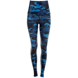 Leggings WINSHAPE "HWL102-Military", Damen, Gr. S, Normalgrößen, blau (camo blau), 80% Polyester, 20% Elasthan, Hosen Leggings, Core-Stability-Bund mit Bauch-Weg-Effekt