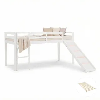 Homestyle4u Hochbett 90/200 cm mit Lattenrost , Weiß , Holz , 90x200 cm , Babymöbel & Kindermöbel, Kinderzimmer & Jugendzimmer, Kinderbetten, Hochbetten